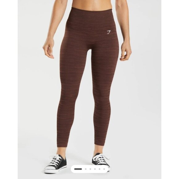 GYMSHARK Women's Adapt Marl Seamless Crop Leggings Brown - Picture 1 of 7